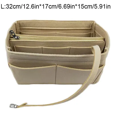 Felt Bag Insert Liner Multi Pockets Organizer Handbag Makeup Organiser Pouch • £8.82