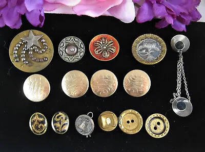 LOT 15 Vintage Metal DECORATIVE BUTTONS Brass Star Scottish Thistle 4 Set Mono • $17.24