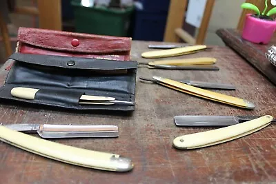 Lot Of (7) Vintage Celluloid Handled Very Sharp Blades Used Straight Shavers • $60