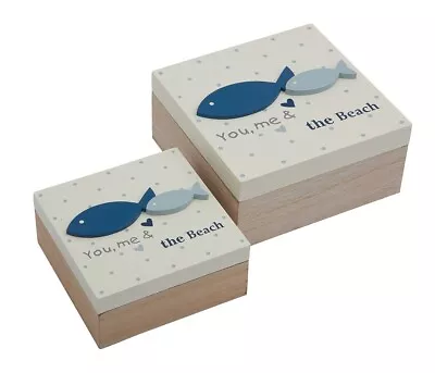 Set 2 Storage Boxes You Me & Beach Box Home Seaside Nautical Keepsake Fish • £9.98