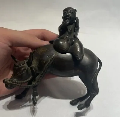 Antique Chinese Bronze  Boy On Water Buffalo Incense Burner Qing Dynasty. • $425