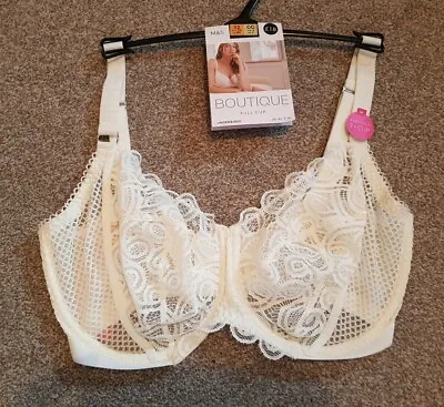 M&S Boutique Full Cup Underwired Lace Bra Size 32 GG Cream Mix  • £9.99