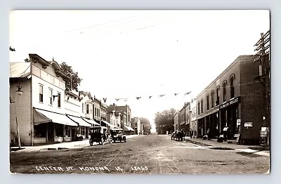 Postcard RPPC Iowa Monona IA Center Street English Druggist Ice Cream 1917 • $120