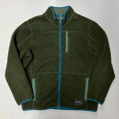 Eddie Bauer Jacket Mens Large Deep Pile Sherpa Fleece Full Zip Outdoors Green • $26.99