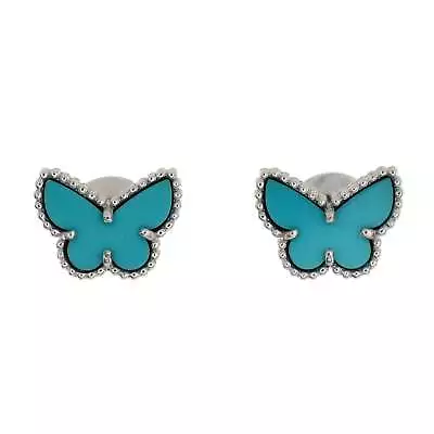 Van Cleef & Arpels Sweet Alhambra Butterfly Stud Earrings 18K White Gold And Tur • $3646.40