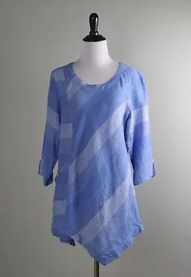 HABITAT $86 Blue White Mixed Striped Linen Blend Tunic Top Size Medium • $24.99