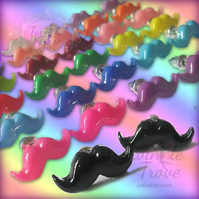 Groovy Retro Moustache Fashion Trend Stud Earrings. Funky 80's Pop Disco Style • $1.85