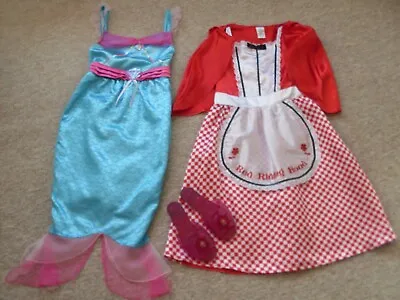 GIRLS FANCY DRESS. AGE 6/7 Yrs DISNEY MERMAID & RED RIDING HOOD WITH SHOES GC • £5.99