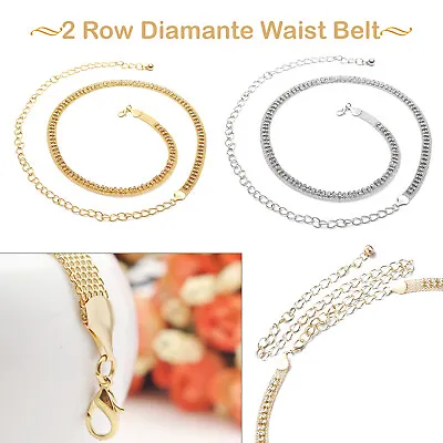 £5.69 • Buy Diamante Diamonte Ladies Belt Chain Silver Gold One Size Spaced Apart 2 Row Belt