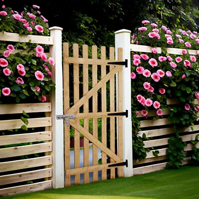 180cm Wooden Garden Gate Palisade Outdoor Barn Door Fencing Free T Hinges & Kits • £69.99