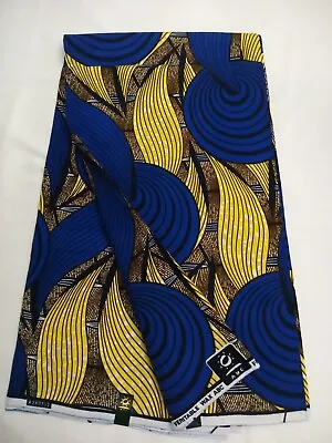 Yellow Blue 100% Cotton African Hollandais  African Wax Print Fabric 6yar • $55