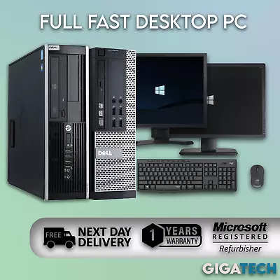 FULL Fast Cheap Desktop Computer PC Bundle DELL/HP +Windows 10 +WiFi +Monitor • £115