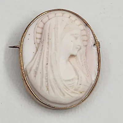 1920's Antique Carved Cameo Madonna Virgin Mary 18K Yellow Gold Pendant Brooch • $161.99