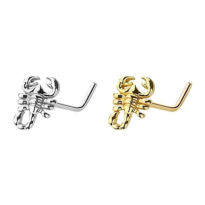 Scorpion Nose Stud 20G Surgical Steel Curved Nose Rings Studs L Shape 1/4  • $10.45