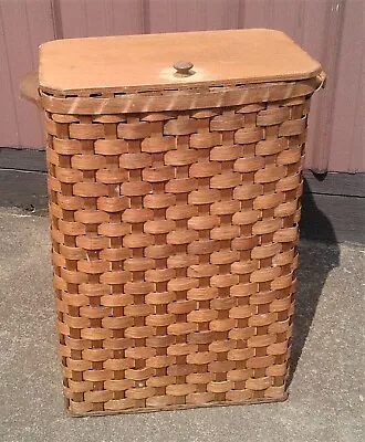 Vintage Woven Splint Oak Laundry Basket Hamper With Lid 1970s • $70