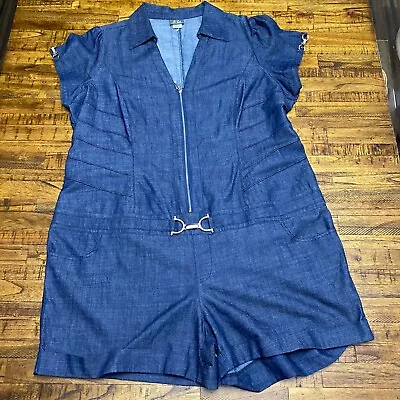 Dots Denim Playsuit Jumpsuit Romper Plus SIze 22 Short SLeeve 4  Shorts V-Neck • £24.12