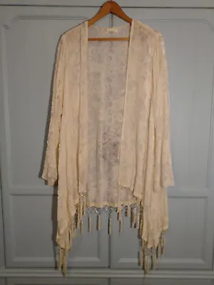 4 Love And Liberty Johnny Was Medium Velvet Floral Sheer Fringe Kimono Wrap Open • $64