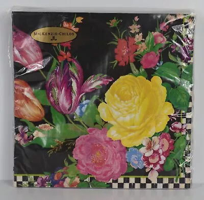 Mackenzie Childs Paper DINNER Napkins FLOWER MARKET BLACK Floral 20pk SEALED! • $29.99