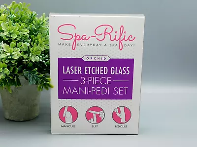 Spa-Rific Orchid Laser Etched Glass Mani-Pedi 3 PC Set New In Box NOT SEALED • $28.78