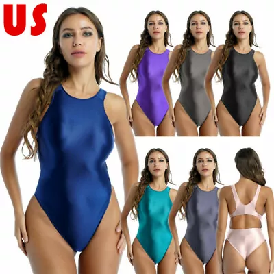 US Sexy Women Shiny Bodysuit One Piece Swimsuit Bikini Thongs Leotard Swimwear • $8.17