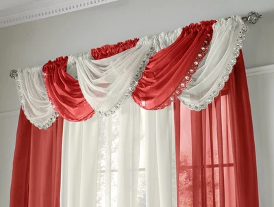 £6.95 • Buy Jewelled Swag Sparkle Crystal Glitter Voile Net Panel Pelmet Swags Curtains Red