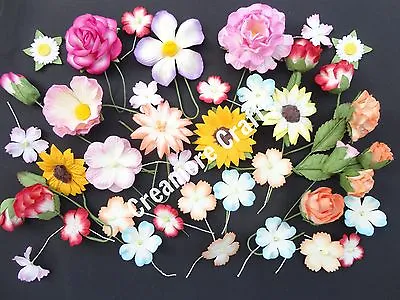 40 Mulberry Paper  Flowers Card Making Craft Embellishments Weddings Decorations • £6.95