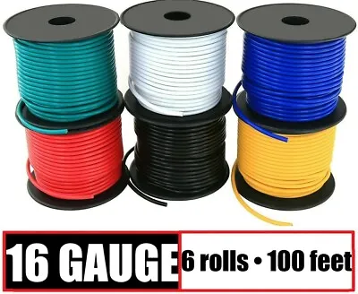$32.95 • Buy 16 Gauge 12v Automotive Remote Wire Primary Cable CCA - 6 Rolls - 100 Feet Each