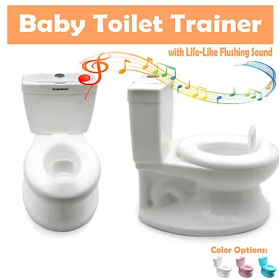 Potty Training Toilet With Life-Like Flush Button & Sound For Toddlers Kids Whi • £42.50