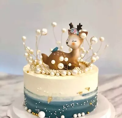 Deer Gold Pearl Crown Cake Topper Birthday Cake Decoration Toy Set • $24.99