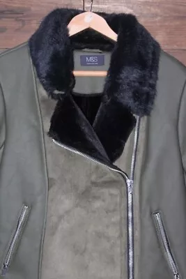 Marks & Spencer Khaki Faux Leather Flying Jacket UK12 • £0.99