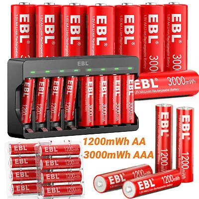 EBL 1.5V Rechargeable AA AAA Lithium Li-ion Batteries + Battery Charger Lot • $145.29