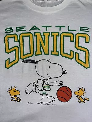 Rare Vintage Seattle Super Sonics T Shirt Snoopy Woodstock Peanuts Schulz • $175