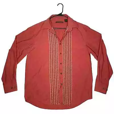 Vintage Mens Shirt Large Orange Button Front Cowboy Western Embroidered Retro • $24.95