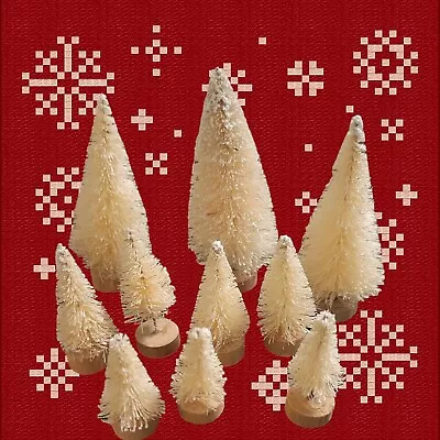 10 Asst Mini IVORY WHITE Miniature Sisal Bottle Brush Flocked Christmas Trees  • $6.79