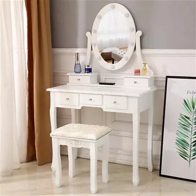 With Light Bulb Single Mirror 5 Drawer Dressing Table White • $167.41