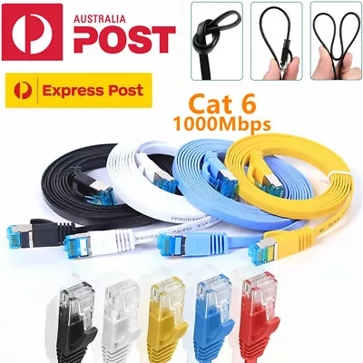 $6.95 • Buy 0.5/2/5/10/20/30m Cat6 RJ45 Flat Ethernet Cable Internet LANs Network Patch Cabl