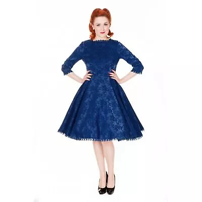 Lindy Bop Antoinette Brocade Swing Dress Size 2XL Blue Fit & Flare Rockabilly • $50