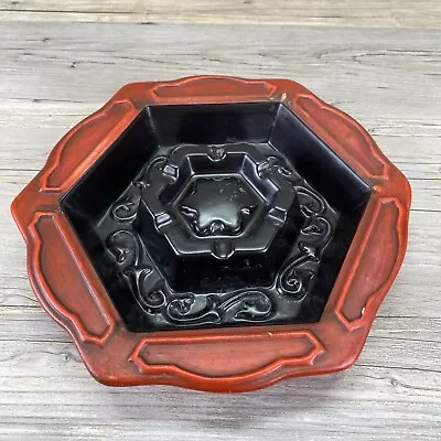 MCM Haeger 2092 Red Black Ceramic Ashtray • $16.99