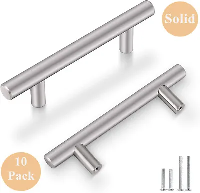 $26.39 • Buy 10Pack Brushed Nickel Cabinet Pulls SOLID Stainless Steel T Bar Drawer Handles