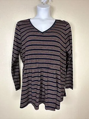 Lane Bryant Womens Plus Size 18/20 (1X) Blue Metallic Stripe Shirt Long Sleeve • $16.33