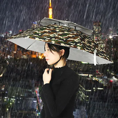 77cm Sun Rain Umbrella Hat Elastic Strap Sun-resistant Adults Kids Sun Rain • £14.50