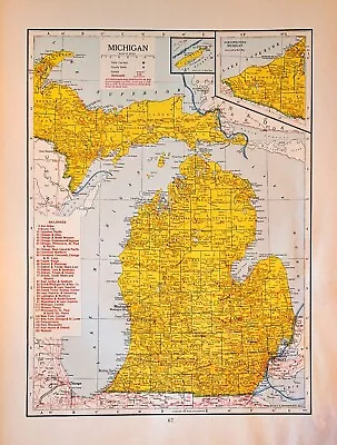 1942 MAP Of Michigan With Minnesota On Reverse - Wall Art Home Decor • $8.98