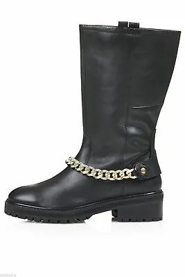 Topshop Black Leather Calf Length Boots UK6 EUR39 US8 • $50.73