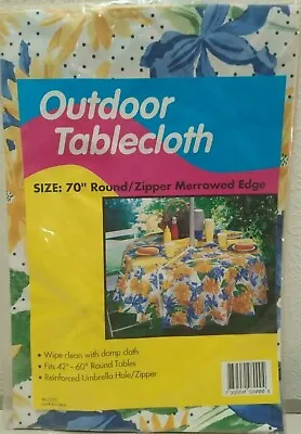 Floral Outdoor Tablecloth Umbrella Hole Zipper Deck Picnic Merrowed Edge Sealed • $18.22