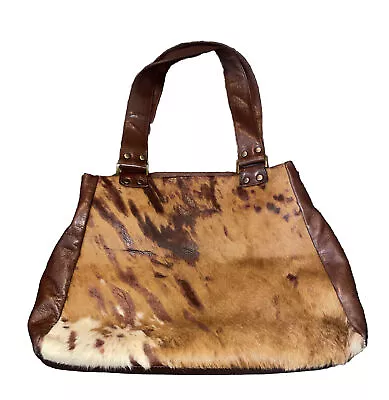 Vintage Marco Buggiani Geninue Leather Calf Hair Double Strap Brown Purse • $119.99