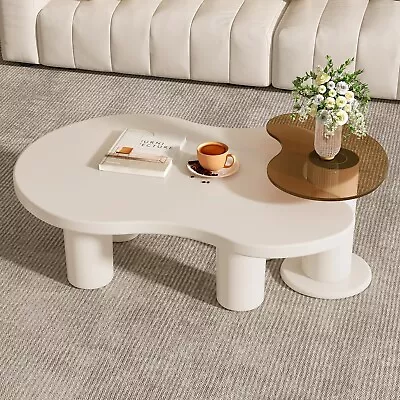 GUYII Coffee Coffee Set 2 White Temper Glass Side Table  Center Table Cloud • $282.35