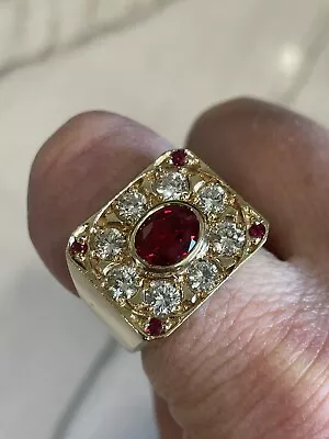 14k Gold Men’s Ring (24.5g) Diamond/Moissanite/Synthetic Ruby. Size 11 • $5999