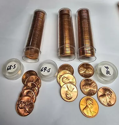 1968-S 1969-S & 1970-S BU Uncirculated Lincoln Memorial Cent Penny Rolls Unc. • $27.99