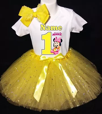 Minnie Mouse **With NAME** 1st First 1 Baby Yellow Tutu Dress Fast Shipping  • $17.50