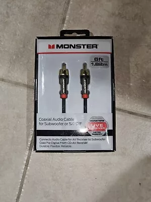 Monster Coaxial Audio Cable For Subwoofer Or S/PDIF 6 Ft AV CD-AV Receiver Coax • $15